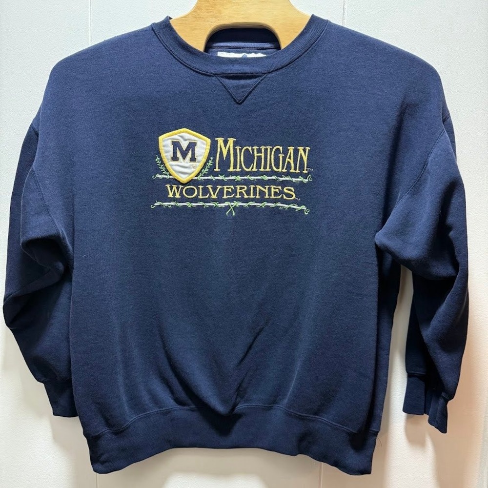 Michigan Wolverines‎ Navy Blue Embroidered Sweatshirt Mens Size XL Vintage